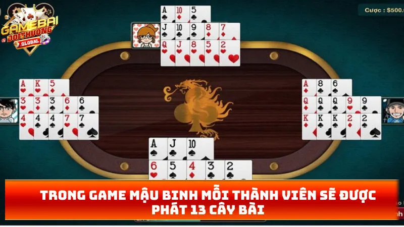Trong game mậu binh mỗi thành viên sẽ được phát 13 cây bài